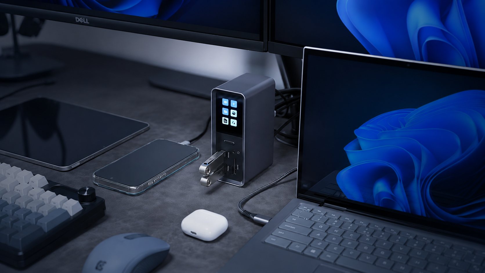HubKey: 16-in-1 Dual 4K Docking Station with 2" Touchscreen